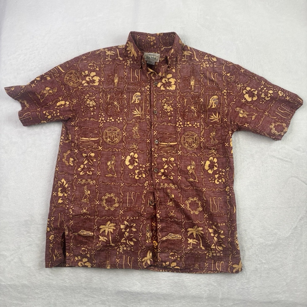 VTG Hawaii Ke Nui Trojan USC Red SS Collared Hawaiian Shirt Men's Medium